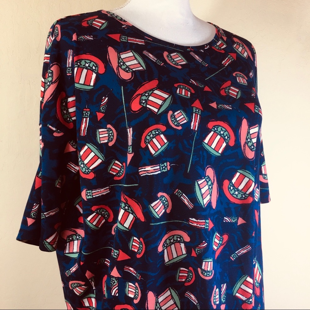 Lularoe Patriotic Print Top Fireworks Uncle Sam